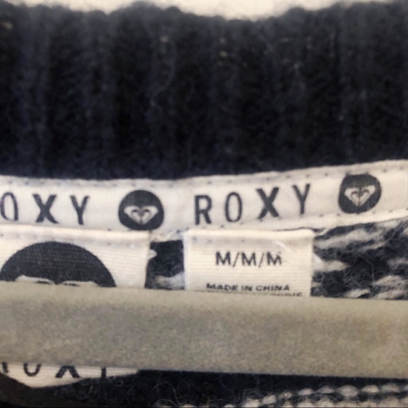 Roxy Black and White Cropped Fair Isle Wool Blend Sweater Size Medium - Picture 4 of 7